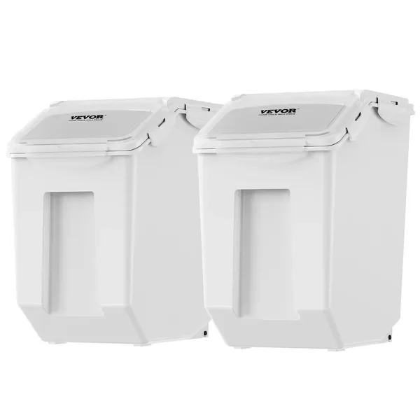 

Ingredient Storage Bin, 2 x 15L Dispenser Bin with 2 Measuring Cups, Attachable Casters and Airtight Lid, 2 Pcs/Set Dog Pet