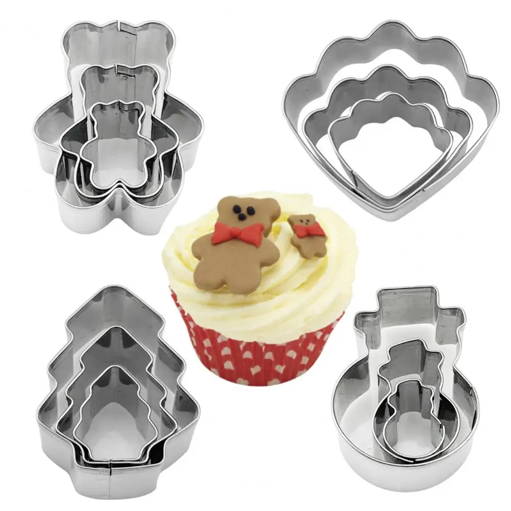 3Pcs/Set Christmas Cookie Cutter Gingerbread Xmas Tree Mold Reusable Rust-Proof Biscuit Cutter DIY Baking Biscuit Mould