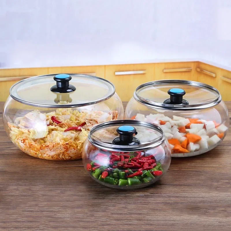 1.5/3/5kg Thicken Glass Kimchi Jar Pickle Jar Vegetable Radish Pepper Pickling Container Kitchen Accessories Pickling Kimchi Jar