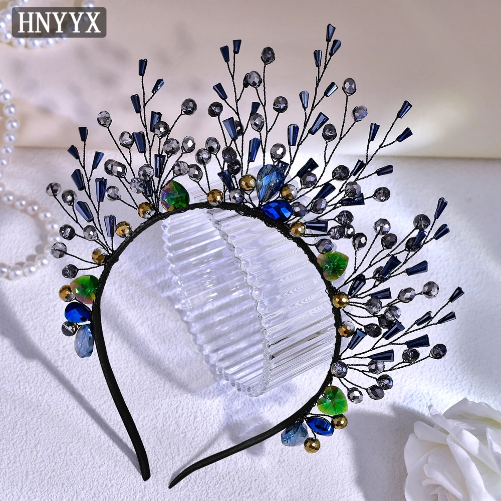 

HNYYX Luxury Grey Color Crystal Crown Headband Handmade Bride Headpieces Women Wedding Party Tiaras Hair Accessories A285