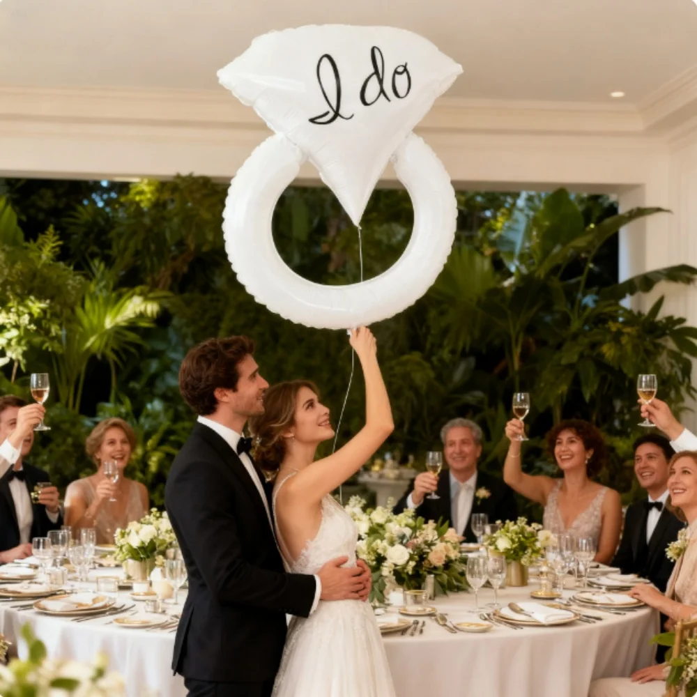66 x 98 cm weißer Diamant-Ring-Ballon, Ehering, Folienballons, Hochzeit, Brautparty, Dekoration, Requisiten, Valentinstag, Party-Dekoration – Detail 5