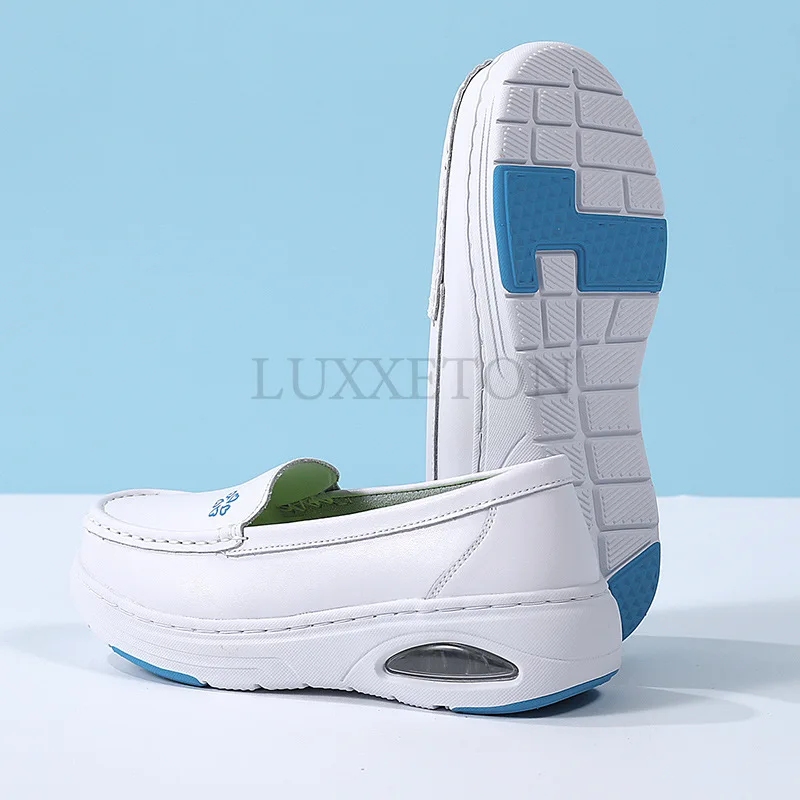 Air Cushion Nurse Shoes for Women Soft Soled Comfortable Non Slip Wear Resistant White Cowhide Special Work Shoes