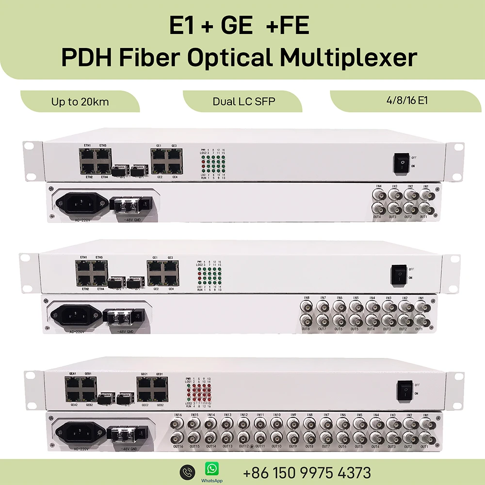 PDH Optical Multiplexer 4E1/8E1/16E1 4 Gigabit + 4 Fast Ethernet Ports 1.25Gbps SFP LC 1+1 Redundancy