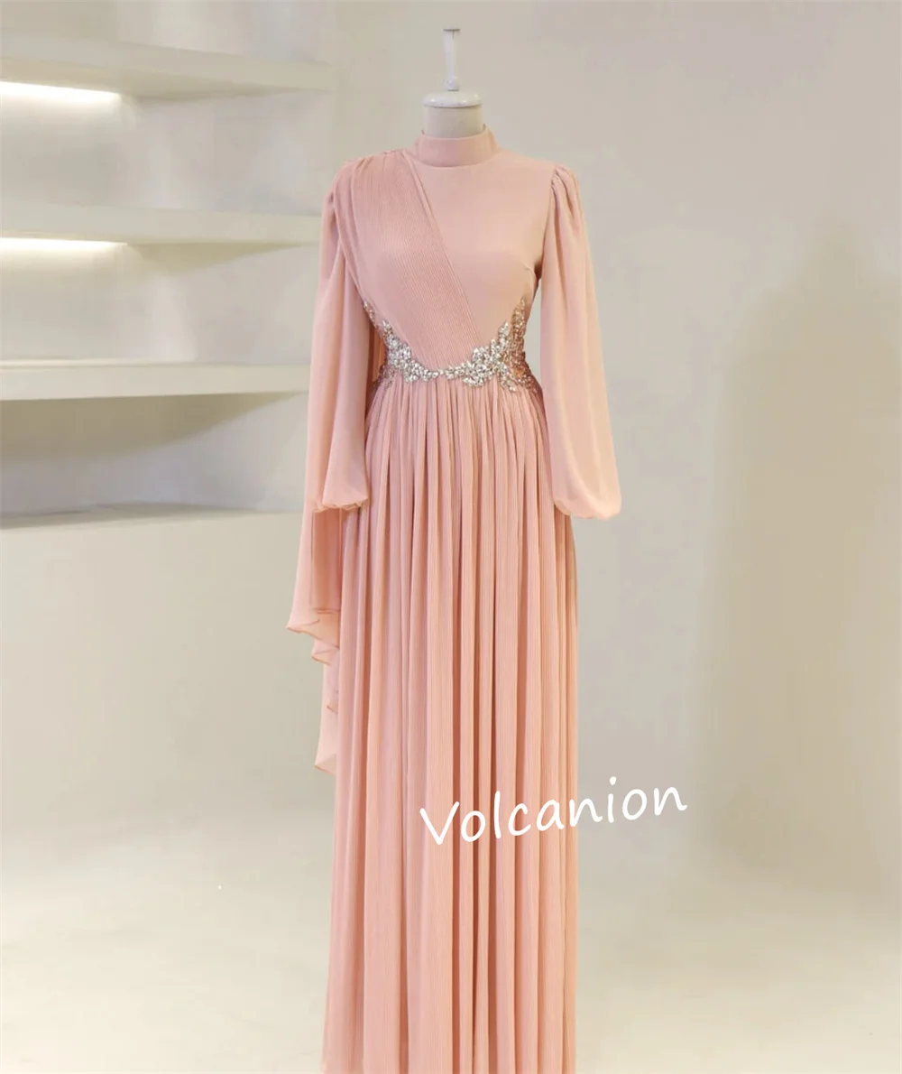 Customized Chiffon Sequined Rhinestone High Collar A-line Long Dresses Bespoke Occasion Classic Elegant Sizes Available