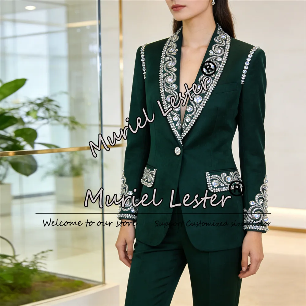 

Блестящие бархатные женские костюмы с бриллиантовой вышивкой, пиджаки с острыми лацканами, индивидуальный пошив, деловые смокинги для женщин, комплект из 2 предметов, платье для матери невесты