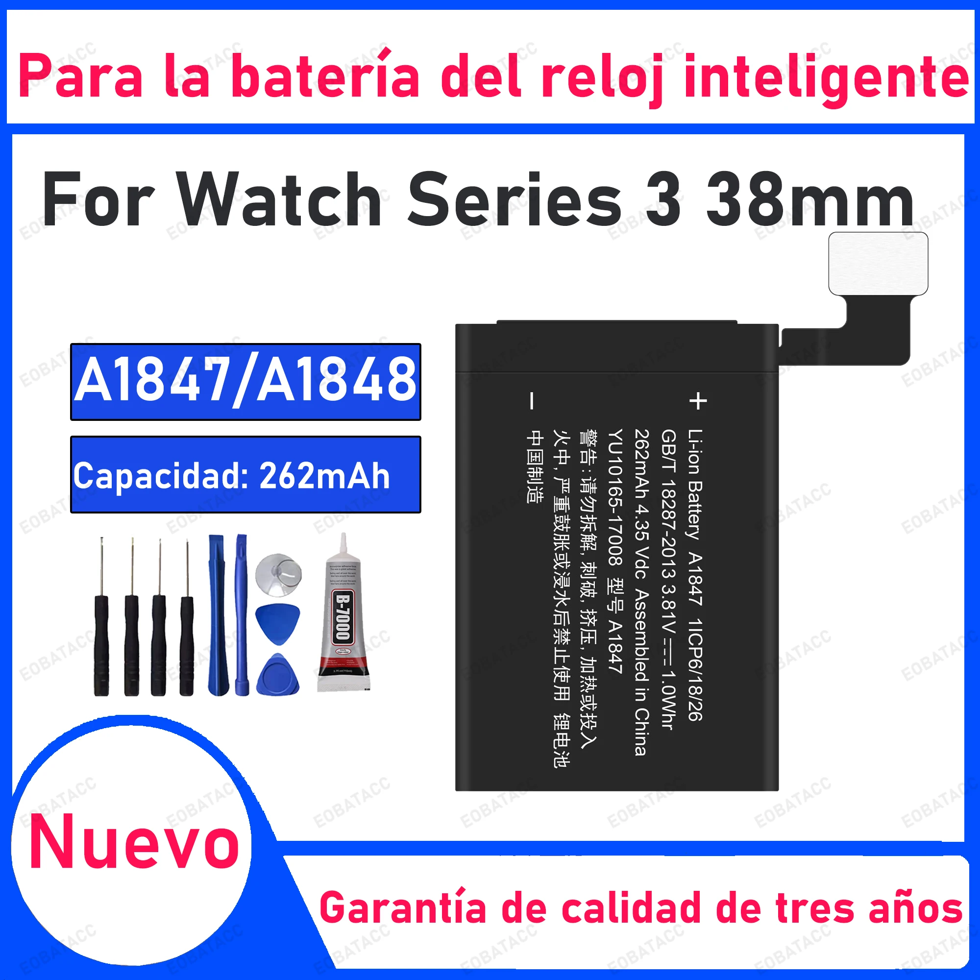 

262mAh 100% New A1847 A1848 Battery For Series 3 38mm Watch Replacement Bateria+Free Tools