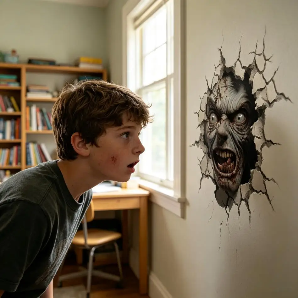 Halloween Wall Stickers Broken Wall Scary Face Decals Window Clings Floor Stickers Haunted House Decor for Bathroom Mirror Door
