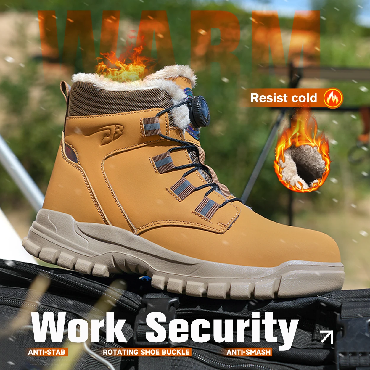 New autumn and winter high top safety boots with steel toe caps, anti slip and wear-resistant rubber soles, work shoes.