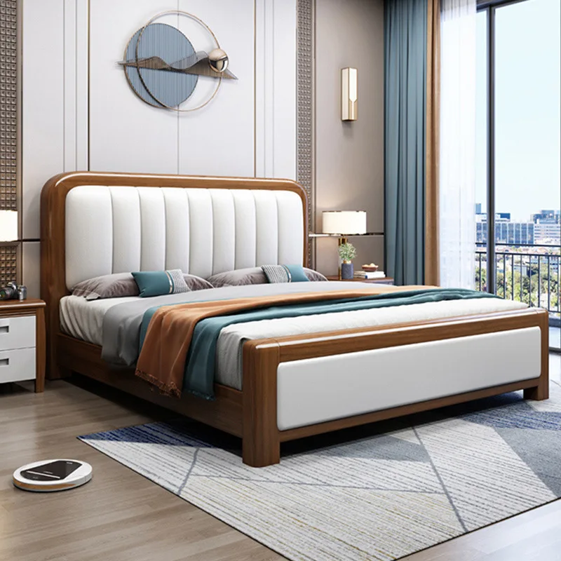 Solid wood bed, master bedroom soft bag, Nordic double bed