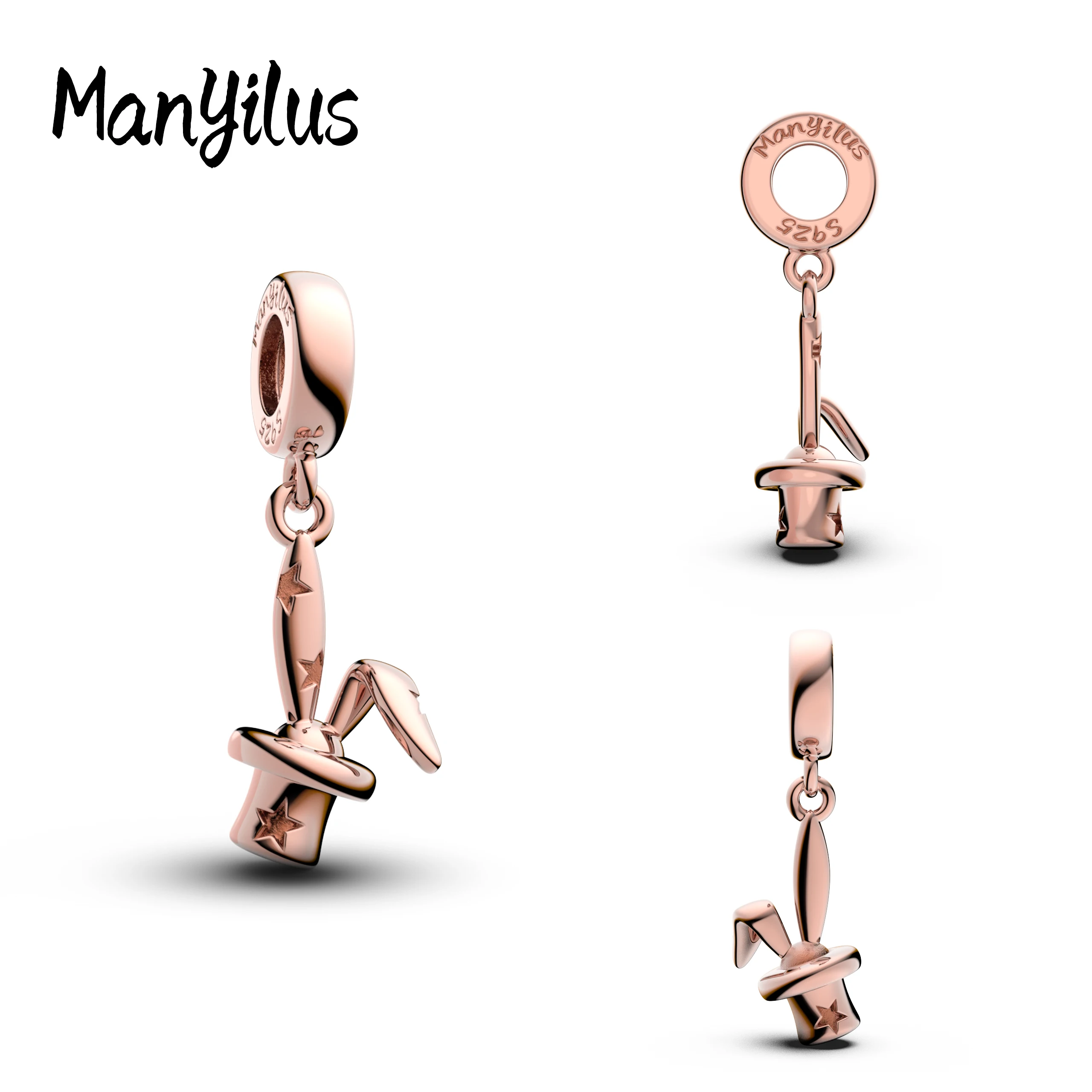 925 Sterling Silver Rose Gold Scissors Dangle Charms Large Hole Beads Fit for European Snake Chain Bracelet DIY Jewelry
