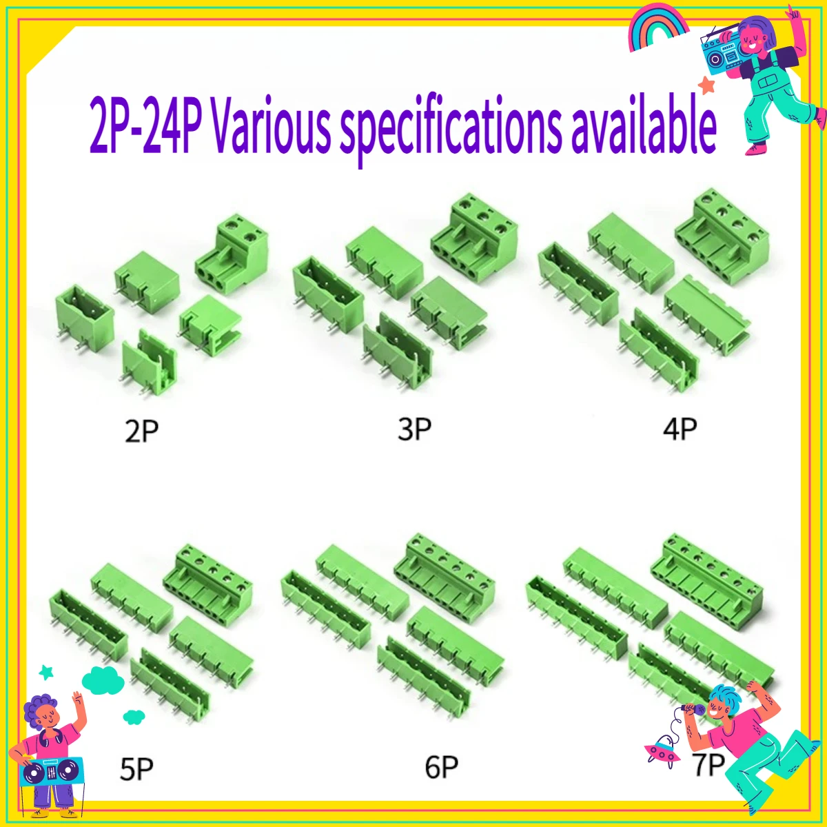 5set 5.08mm/7.62mm Terminal Block 2-12P 2EDG-5.08/7.62 Male/Female Straight Curved Needle Socket PCB Wire Connector  Pin