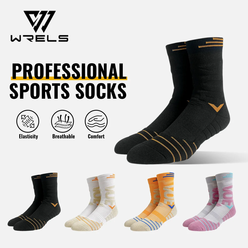 

WRELS 1/2/3 Pairs Athletic Socks Thick Terry Bottom Arch Support Men's Crew Sport Socks Moisture-wicking Fitness Running Socks