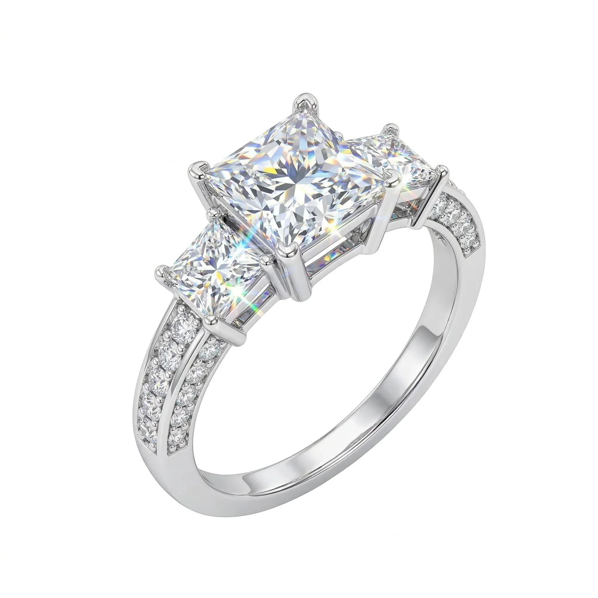 

3CT Princess Cut Three Stone Moissanite Engagement Ring S925 Sterling Silver D Color VVS1 Pave Setting Wedding Band Bridal Jewel