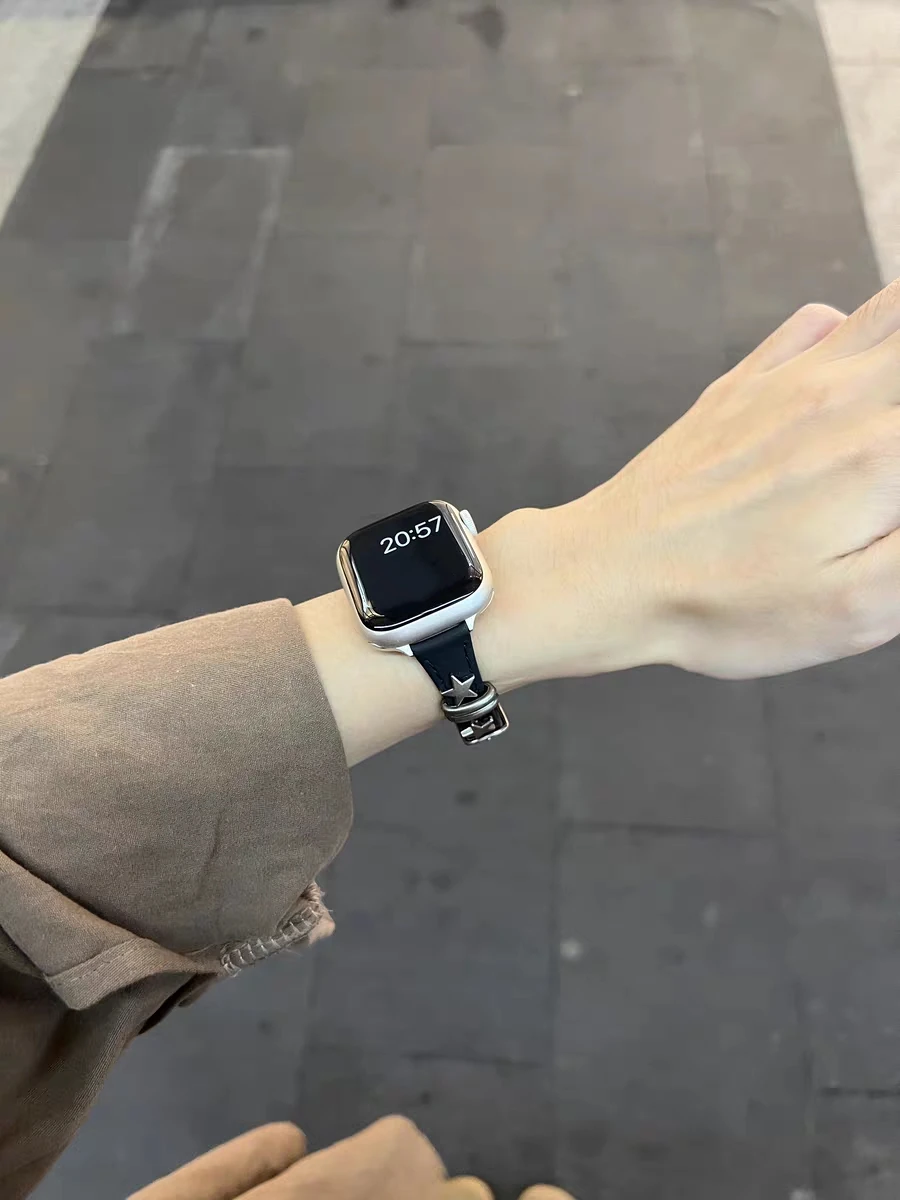 Leather loop Correa For Apple Watch band women thin 38mm 40mm 41mm 42mm 44mm 45mm 46mm 49mm Strap
