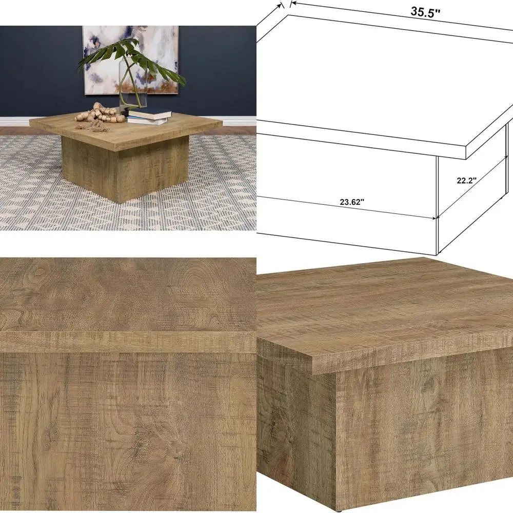 

Eco-Friendly Engineered Wood Laminate Zetta Square Coffee Table with Rustic Mango Brown Finish for Living Room 708068