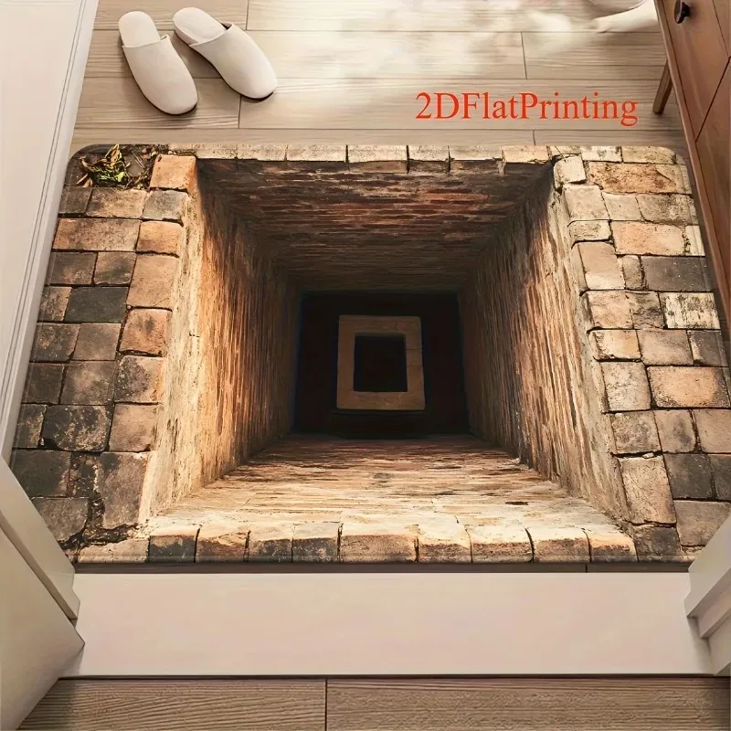 2D Flat Mystery Staircase Door Mat Stone Steps Design Ideal for Bedroom Living Room Bathroom Optical Illusion Mat Made in USA