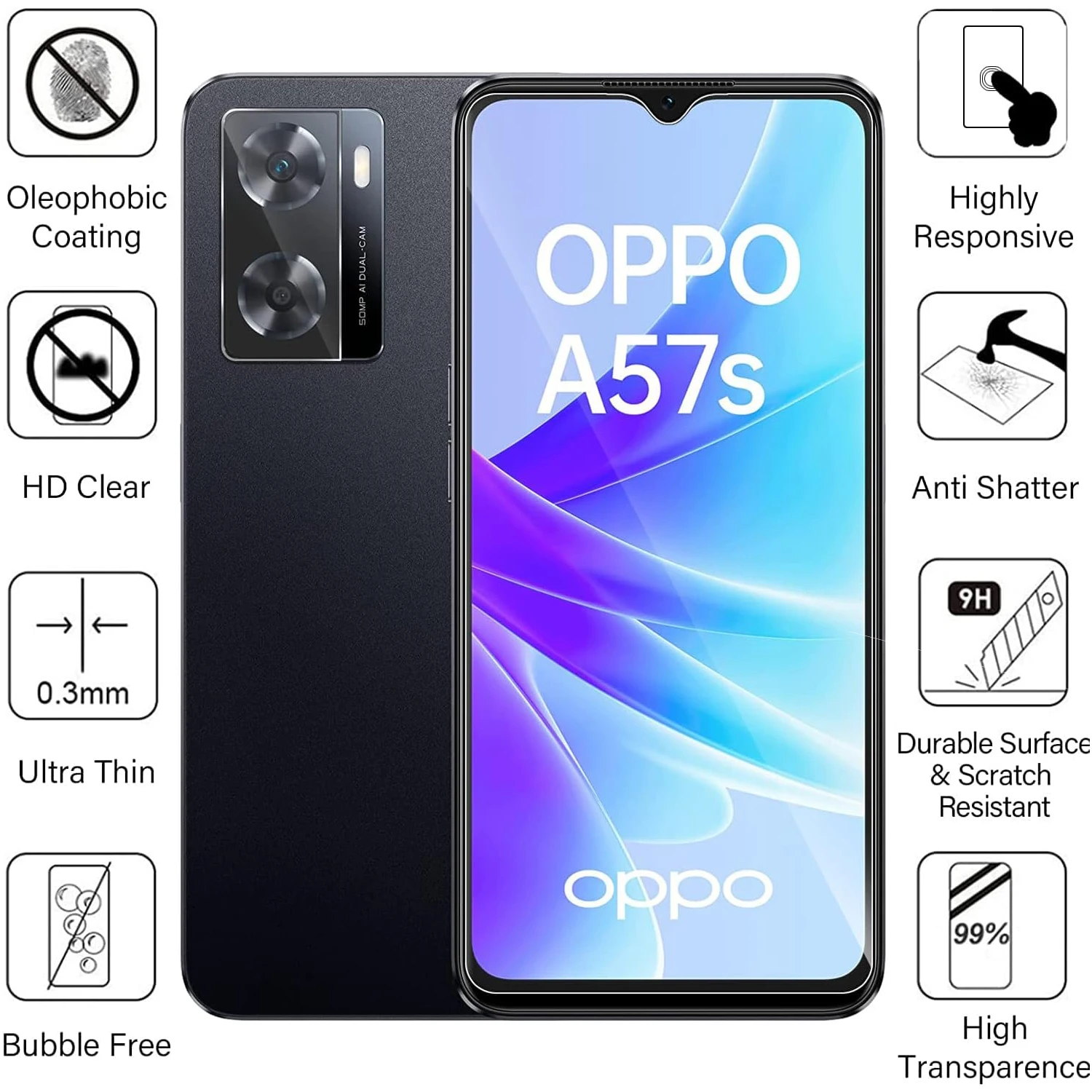 OPPO A57s 스크린 보호대 강화 유리 필름, 2 개, 4 개