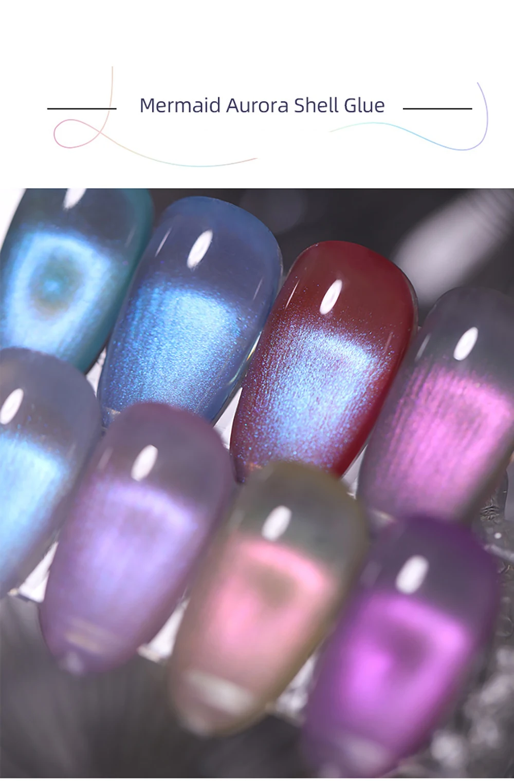 Vendeeni 9 Farben/Set Perlmutt-Farbgel-Nagellack Semi-Permanenter UV-LED-Soak-Off-Gel-Lack Meerjungfrauen-Nagelkunst-Gel-Lack – Detail 6
