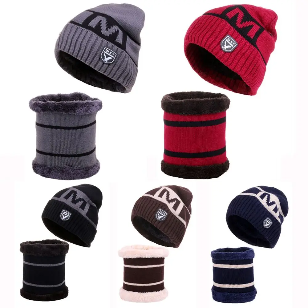 

Casual Winter Warm Hat Scarf Set Windproof Coldproof Thick Plush Beanies Caps Ear Protection for Women Men