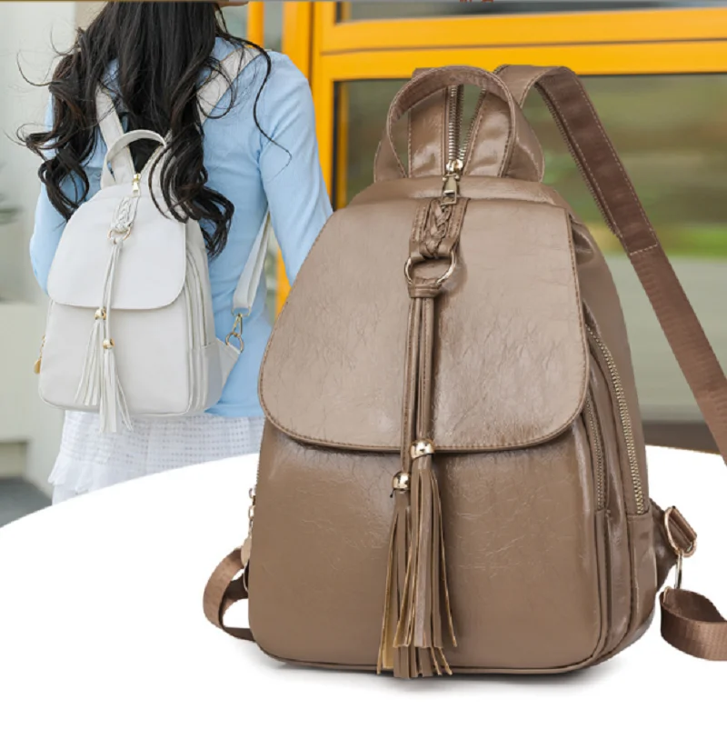 

Лидер продаж 2026, новые корейские модные рюкзаки из мягкой кожи с кисточками, женские сумки на плечо большой вместимости, нагрудная сумка, рюкзак через плечо