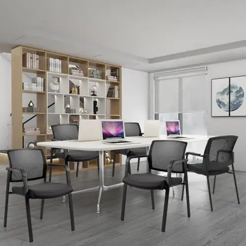 Guest Reception Stacking Office Chairs with Arm, Mesh Back Waiting Room Chair with Upholstered Fabric Seat and