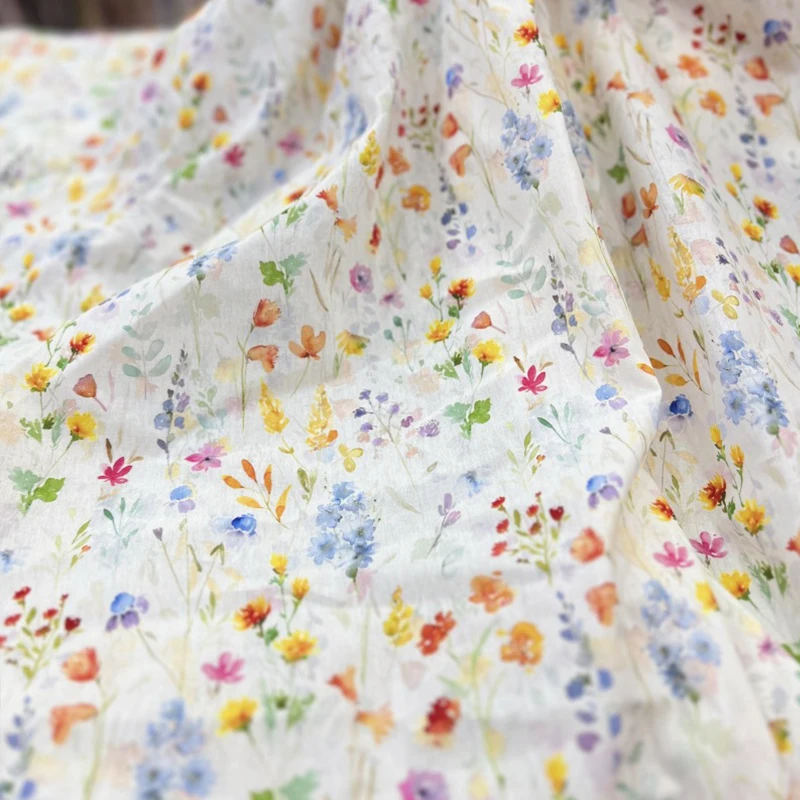 Tessuto di cotone 100% stampato floreale francese popeline stile campagna acquerello stampe di fiori di campo tessuto abito fai da te camicette pigiama