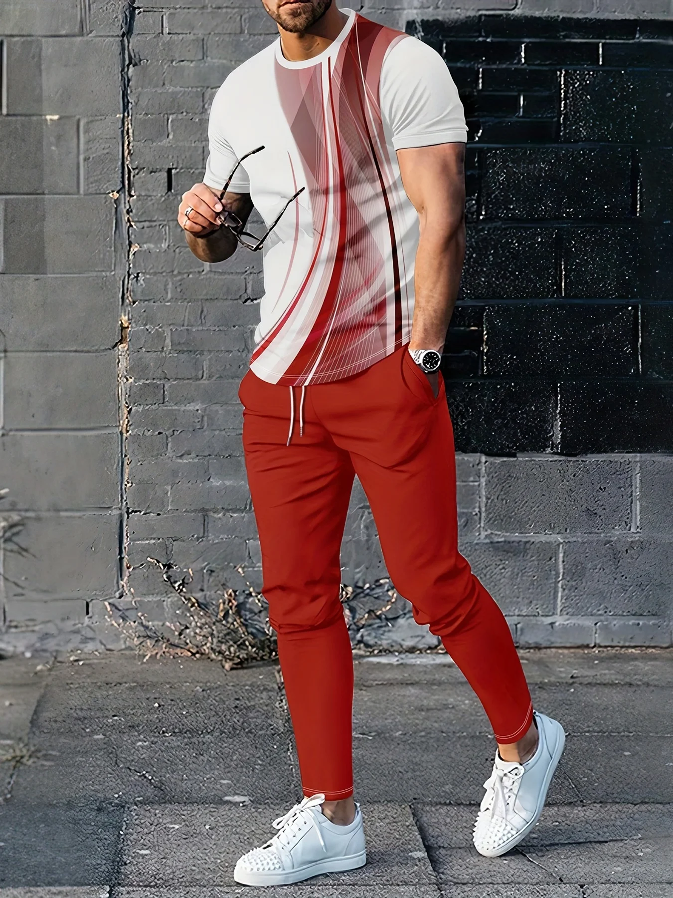 

The 3D printed pattern of the new men's set for summer 2025 is casual soft comfortable and street fashion