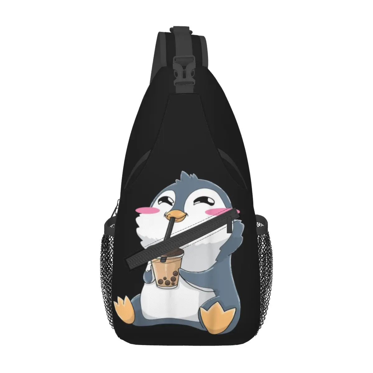 Pinguin Boba Bubble Tea Milch Cross body Schulter tasche kleine Brusttasche Anime Schulter Rucksack Daypack zum Wandern Outdoor-Fahrrad tasche