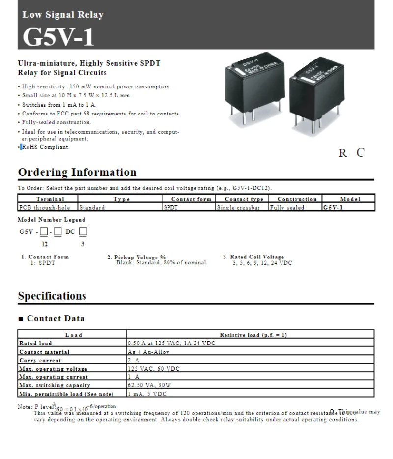 5 10 20 PCS G5V-1 - 3V 5V 9V 12V 24V 6PIN 1A DC12V 5VDC 12VDC 24VDC Neue Authentische Original Signal RelaisB Für OMRON – Detail 8