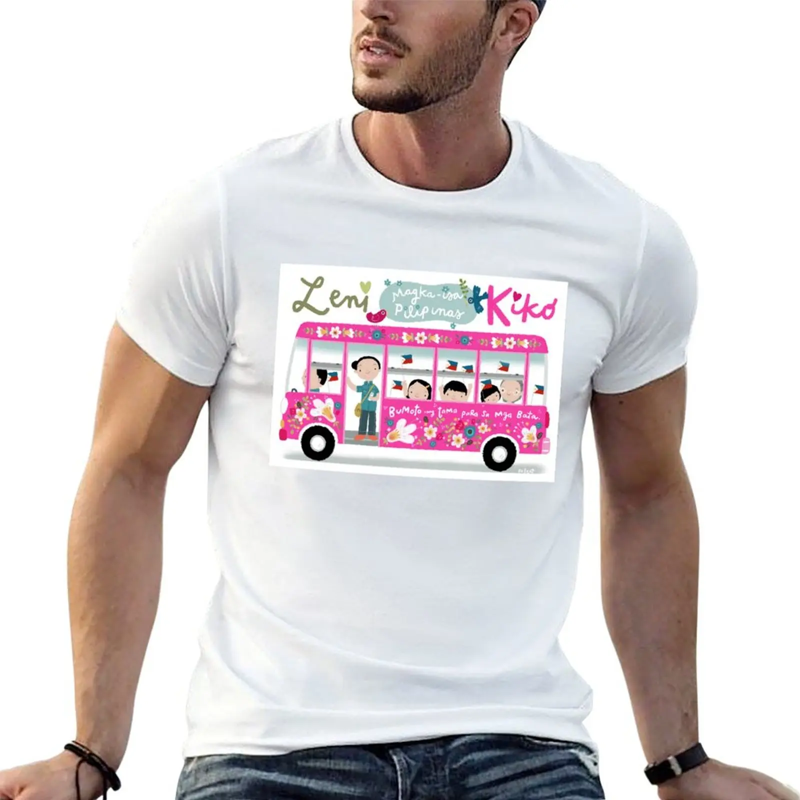 T-shirt Bus of Unity pour Leni et Kiko (art par Robert Alejandro) T-shirt graphique tendance pour hommes
