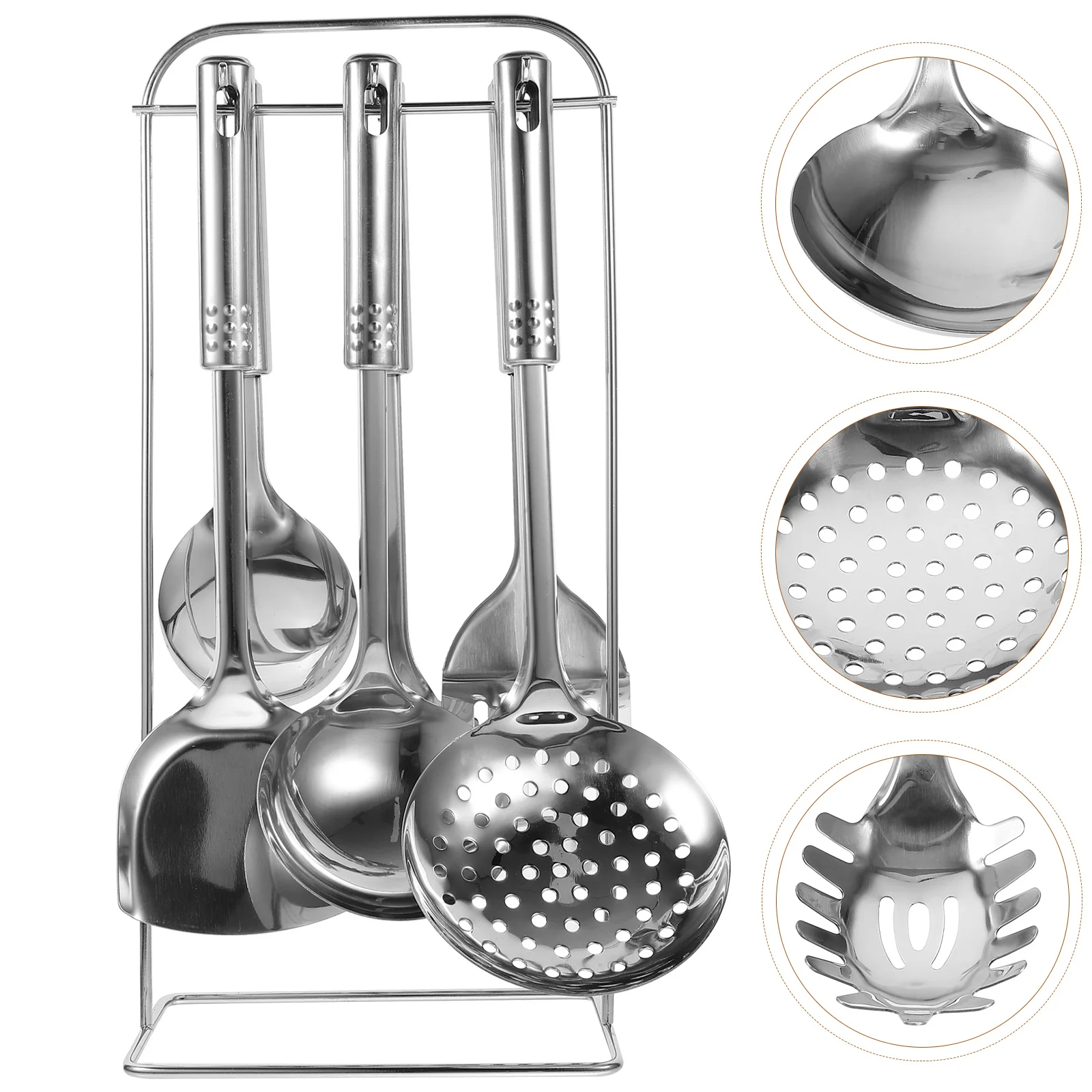 

1 Set Stainless Steel Kitchen Utensils Kit Nonstick Soup Spoon Meat Fork Heat Resistant Spatulas Cooking Tools With Utensil Rack