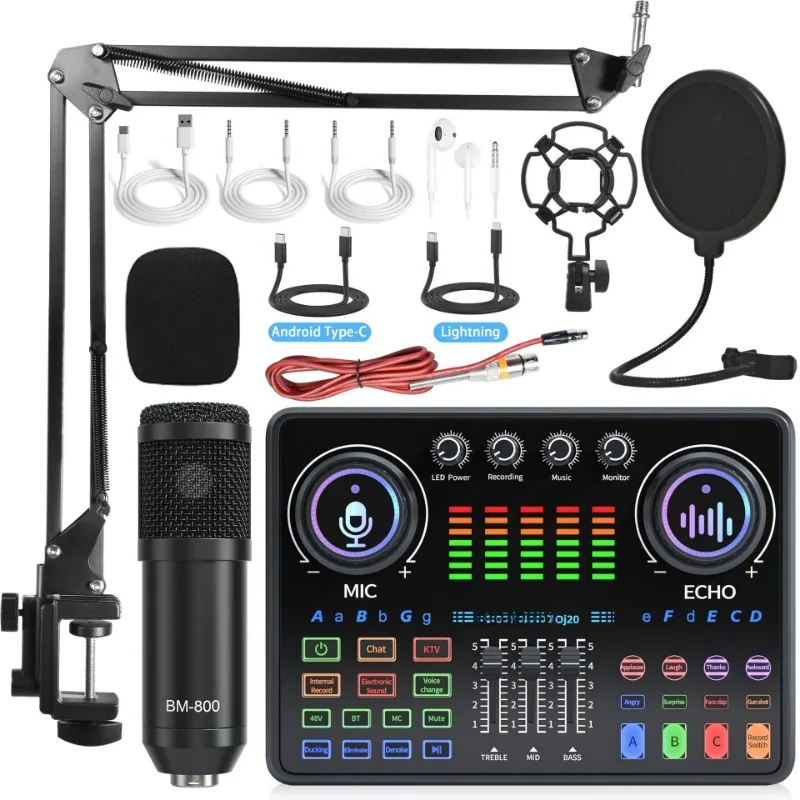 New Live Sound Card Audio Mixer Console for Ap-ple Phone PC Karaoke Live Stream Podcast All-in-One DJ Equipment Full Set