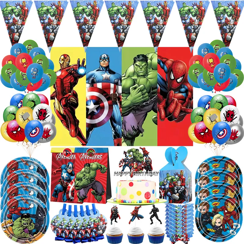 Marvel Birthday Decoration Avengers Birthday Party Decor Balloons Disposable Tableware Plates Cup Backdrop Banner Child Supplies