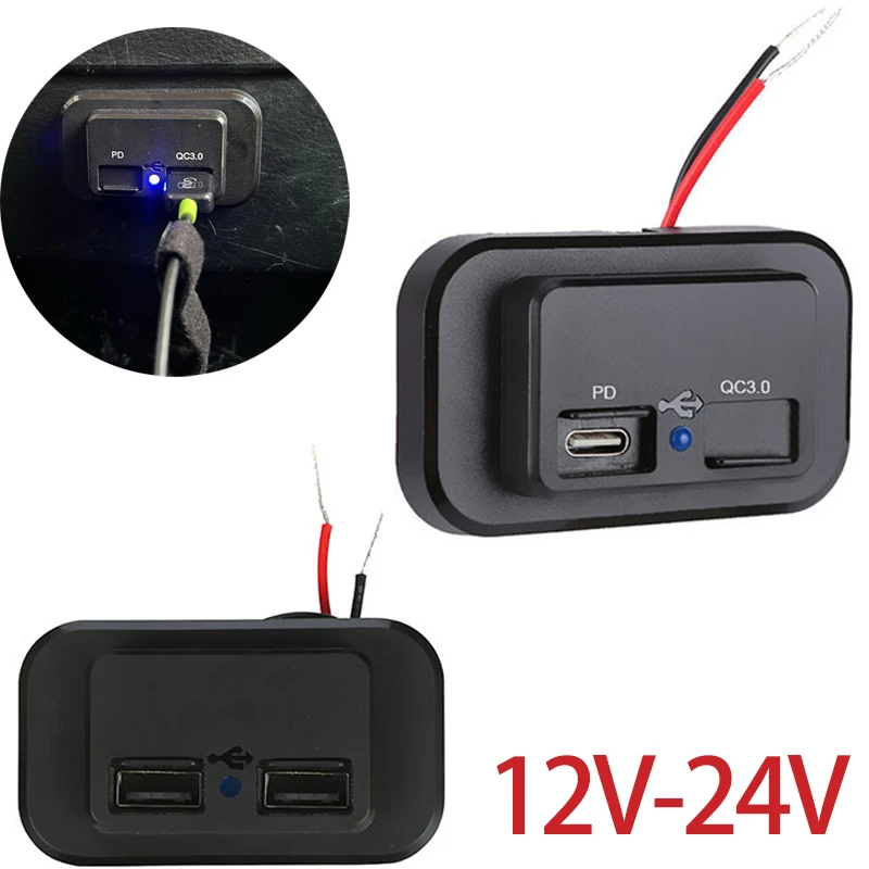 3.1A Dual USB Ports Car Charger Socket Adapter 12V/24V USB Power Panel with LED for Marine Motorcycles Boats Trucks RV