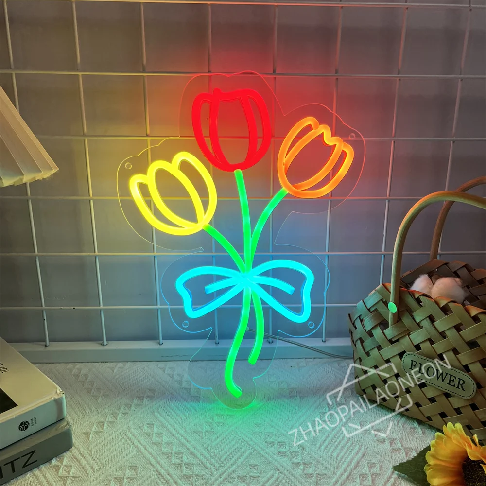 

Flowers Neon Signs Game Room Wall Decor Bedroom Hanging Night Lamp Party Holiday Cool Gift Neon Cafe Bar Decoration Sign