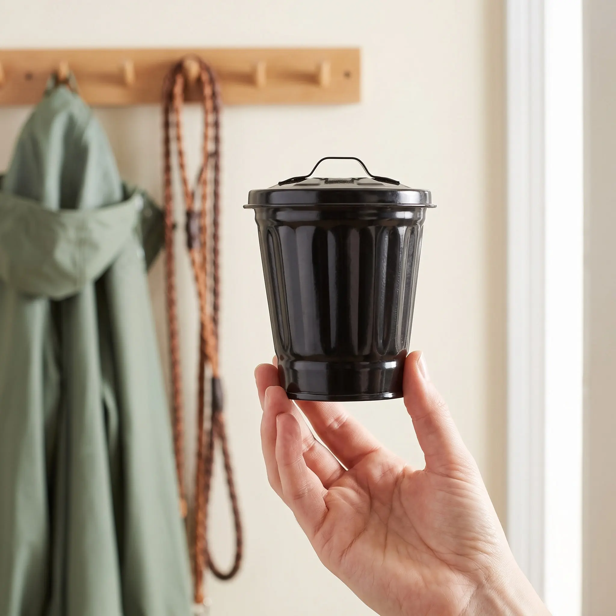 1Pcs Tabletop Trash Can with Lid Sturdy Iron Material Small Lightweight Waste Bin for Kitchen Desk Bathroom Bedroom Living Room
