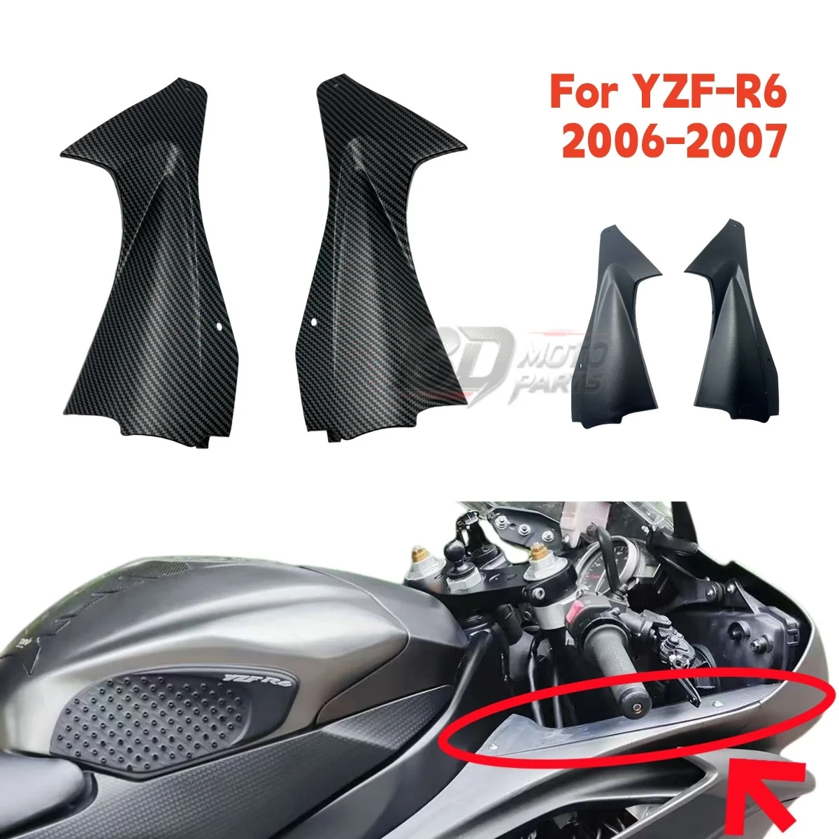 For YAMAHA YZF-R6 YZF R6 2006 2007 Motorcycle Front Side Air Duct Cover Fairing Kit Black Ram Air Intake Panel Guard Accessories
