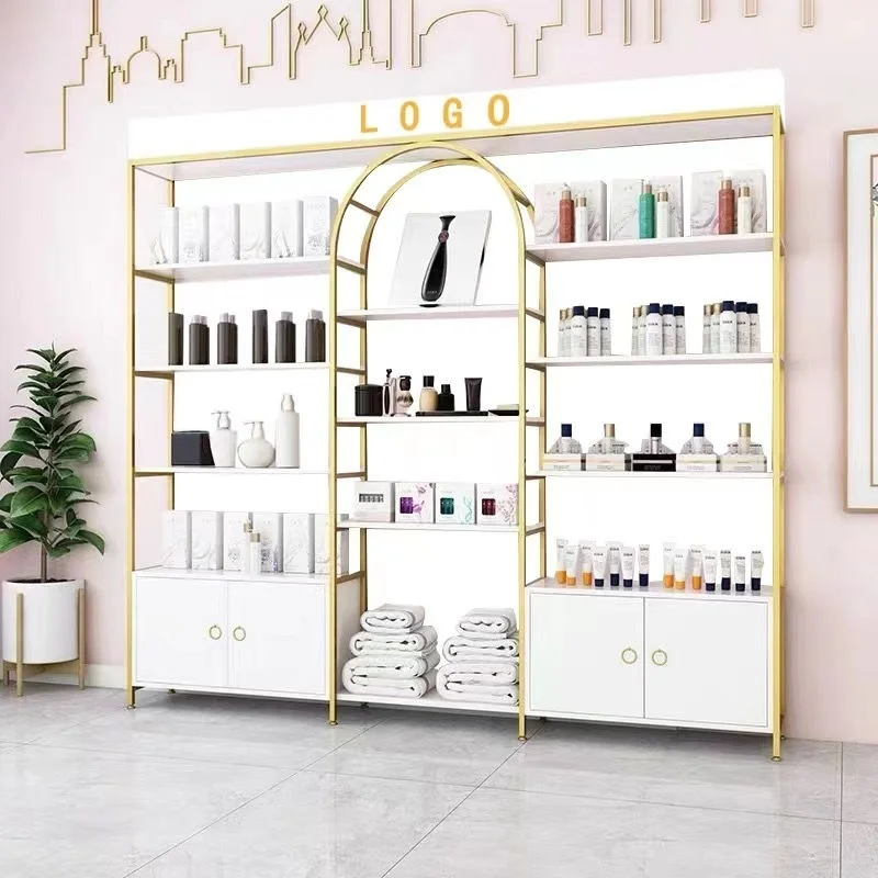custom. [2098 People Collected] Beauty Salon Lighted Product Display Cabinet Cosmetics Hair Salon Shelf Display Rack Skincare Pr