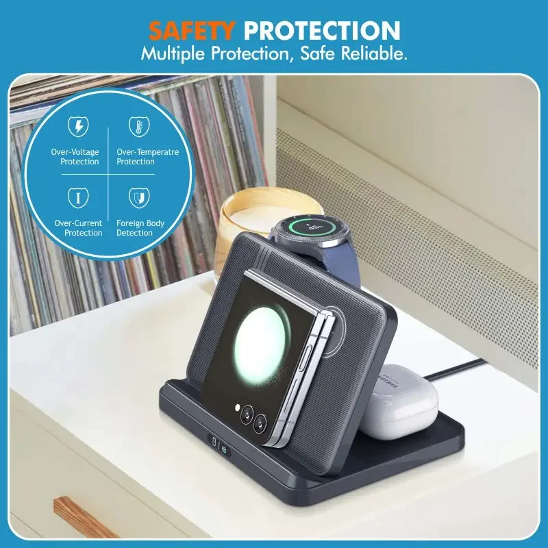 حامل شاحن لاسلكي لهاتف Samsung Z Fold ، محطة شحن سريع قابلة للطي ، Zflip5 S24 S23 Ultra ، ساعة Galaxy 6 5 Buds2 ، 3 في 1