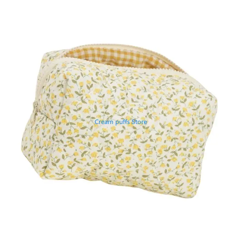 50LE Convenient Large Capacity Cotton Beauty Case With Floral Pattern Toiletry Bag Cosmetic Case For Skincare Storage