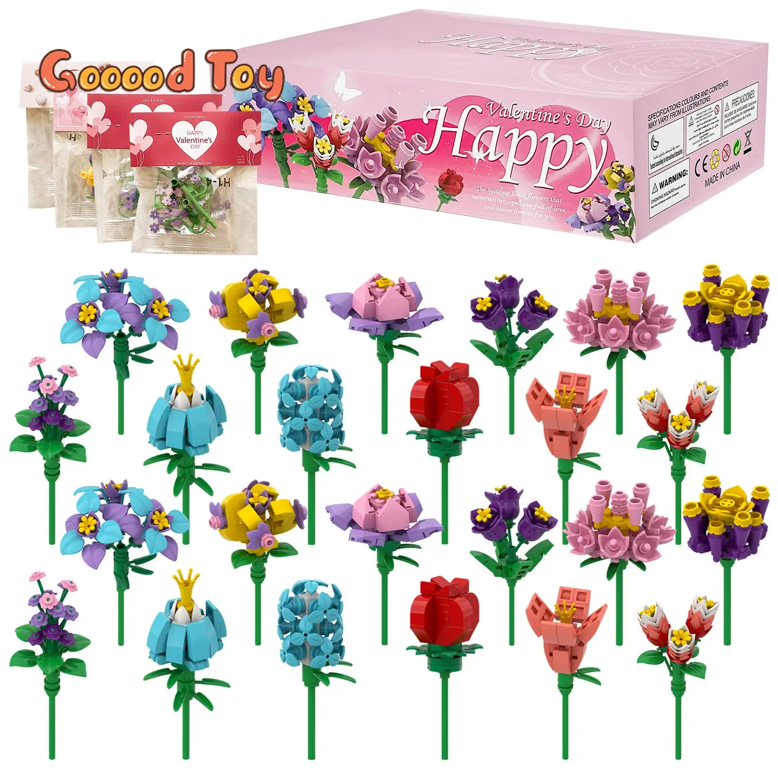 24 Packungen Blumenstrauß Baustein Ewiges Leben Blume DIY Modell Blöcke Blume Ziegel Valentinstag Geschenk Home Desktop Dekoration