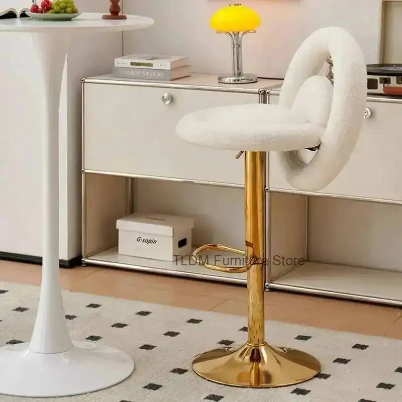 Light Leisure Chairs Backrest Island High Lift Stool Luxury Bar Soft Nordic Home Bar Chair Simple Front Desk Cashier Bar Stools