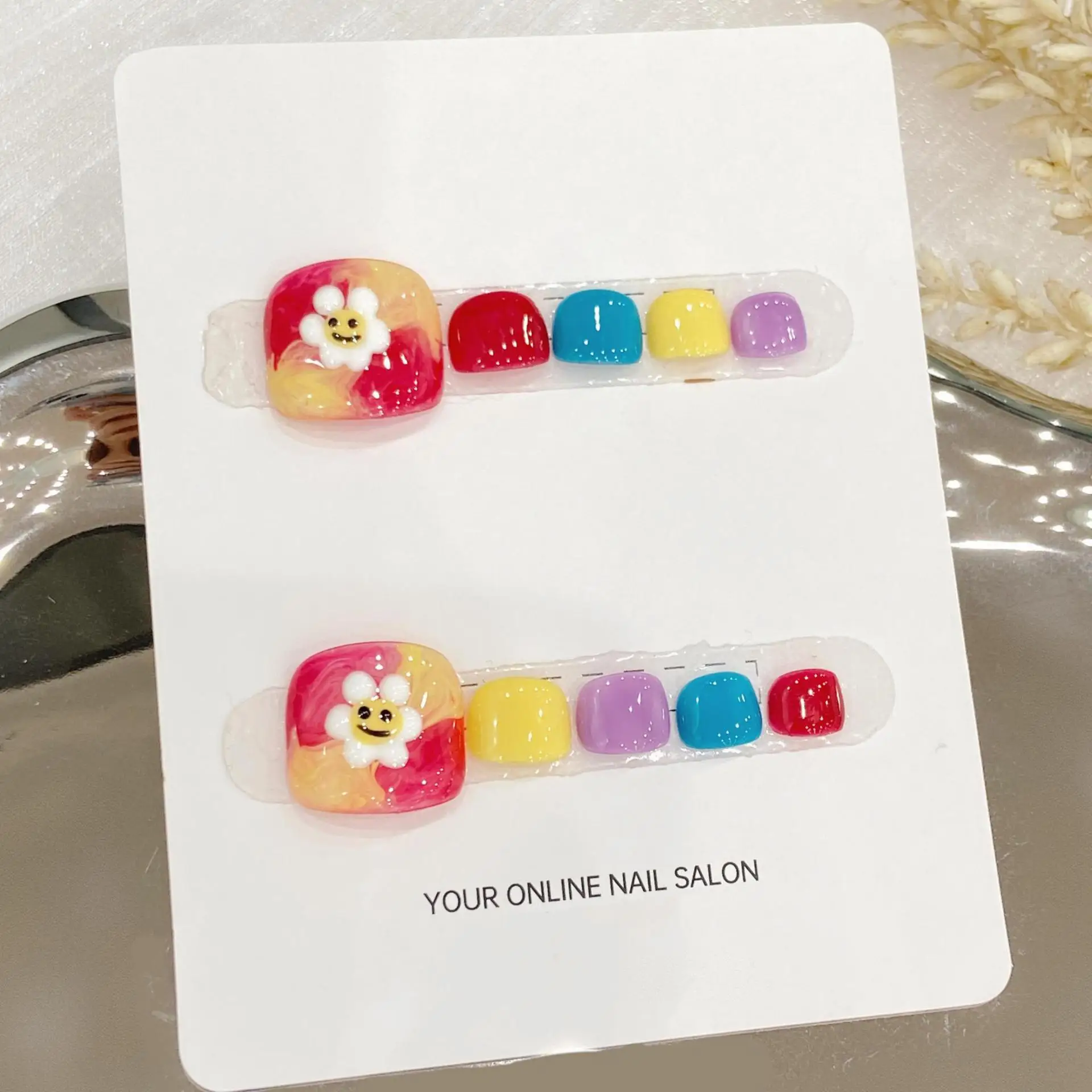 

10 pcs Luxury Handmade Press on Nails Short Square FRUIT CANDY Design False Nails with 4-PIECE Tool Adhesive Nail Glue Tabs