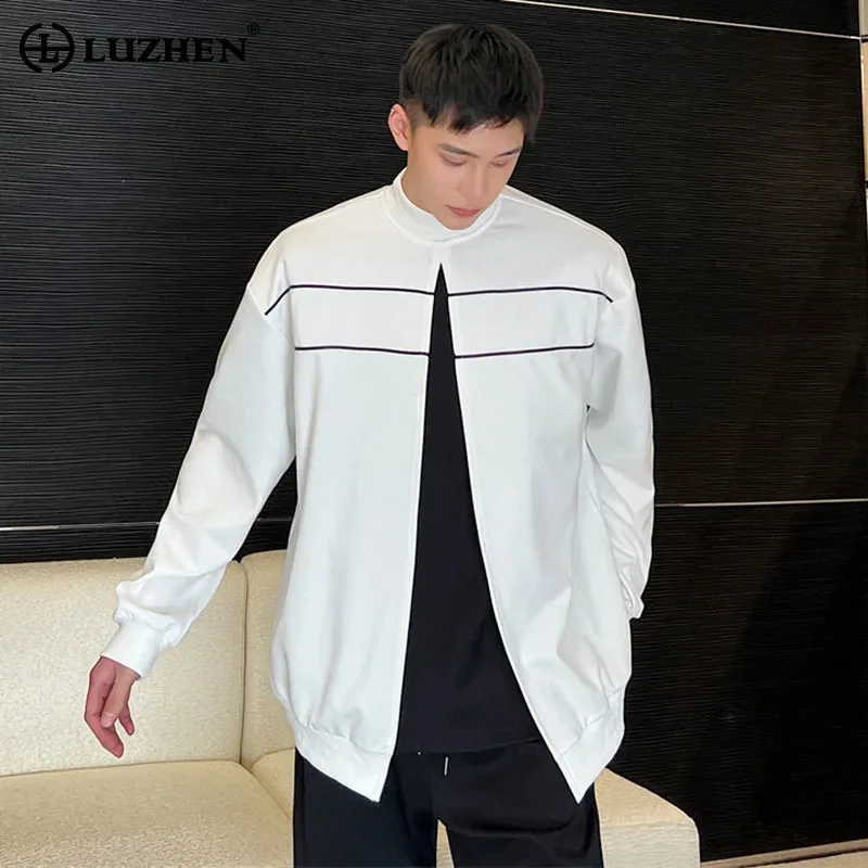 

LUZHEN 2024 Korean Stylish Color Contrast Stripe Split Design Sweatshirt Men's High Street Trendy Loose Casual Outerwear LZ5965