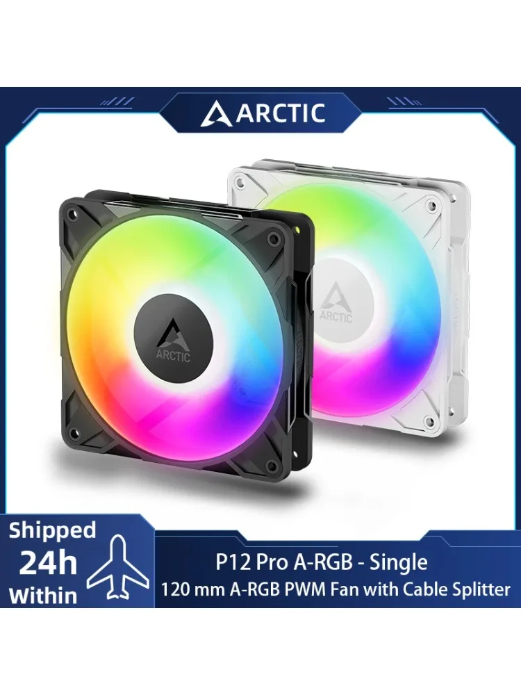 ARCTIC P12 Pro A-RGB Ventilateur boîtier PWM 120 mm, optimisé pour la pression statique, vitesse du ventilateur : 400 à 3000 tr/min, LED A-RGB 5 V 3 broches, ventilateur unique