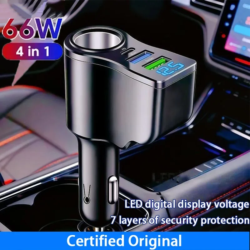 

66 Вт 4-портовый многофункциональный автомобильный адаптер питания прикуривателя 3.1A Dual USB PD Автомобильное зарядное устройство для телефона для iphone Huawei Ipad