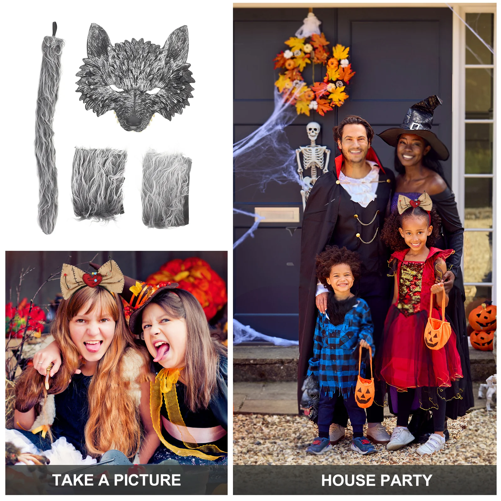 

1Set Wolf Themed Cosplay Set Mask Gloves Tail Fancy Dress Animal Costume for Masquerade Festival Party Photo Props Supply