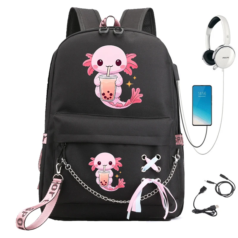 

Girls Backpack Boba Axolotl Bubble Tea Anime Cartoon School Bags for Student Teens Girls Women Laptop Backpack Travel Bagpacks