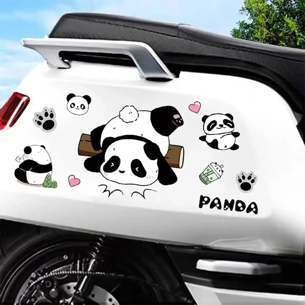 Panda Cartoon Electric Bike Car Stickers Laptop Computer IPad Decor Home Storage Box Refrigerator Room Door Sticker Kids Gifts