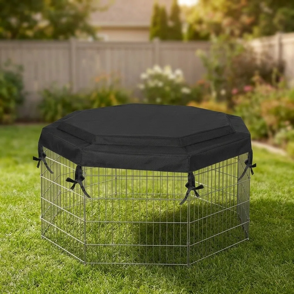 Weather Resistant Canopy Cover for 8 Panel Dog Playpens Providing Sun and Rain Protection for Outdoor Pet Enclosures